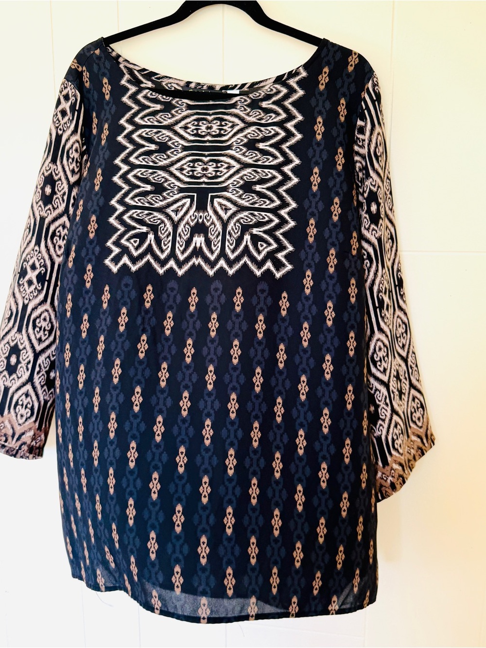 Vintage Bob Mackie Wearable Art Blouse 1X Black Taupe Brown Geometric